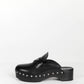 Prada Black Leather Studded Logo Platform Clog Mules 38