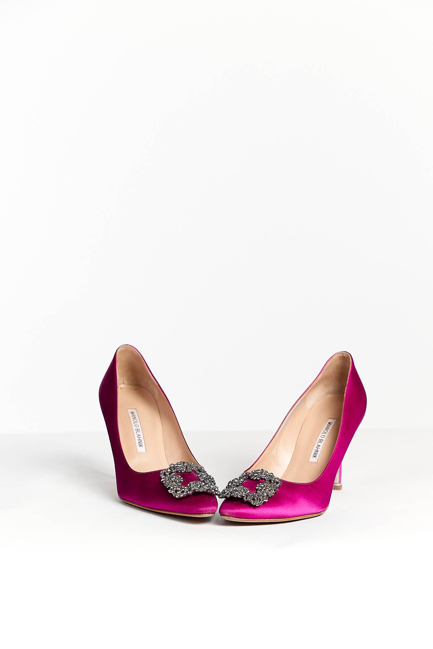 Manolo Blahnik Satin Crystal Hangisi Pumps 37.5
