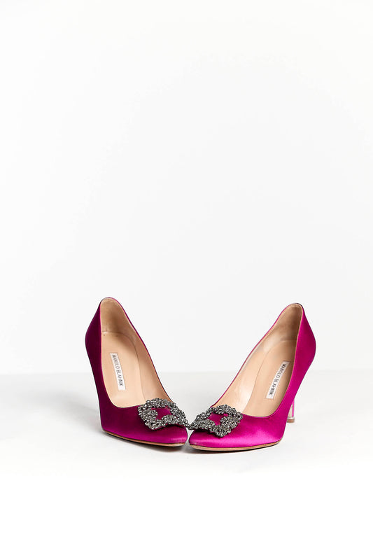Manolo Blahnik Satin Crystal Hangisi Pumps 37.5