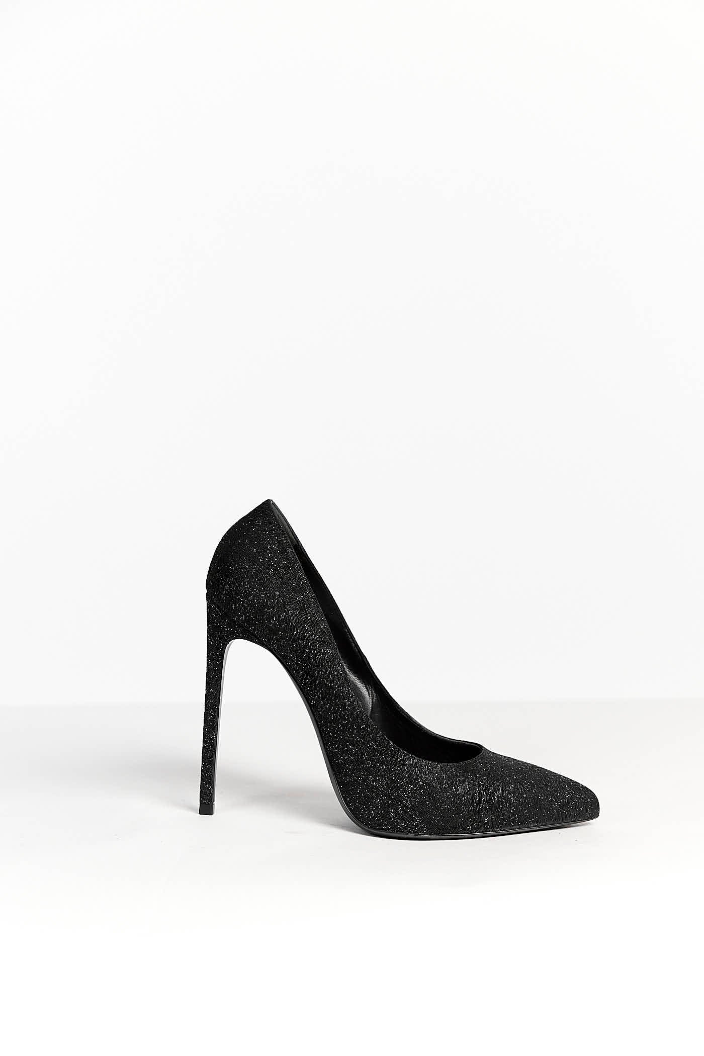 Saint Laurent Black Glitter Pointed Toe Pumps 40.5