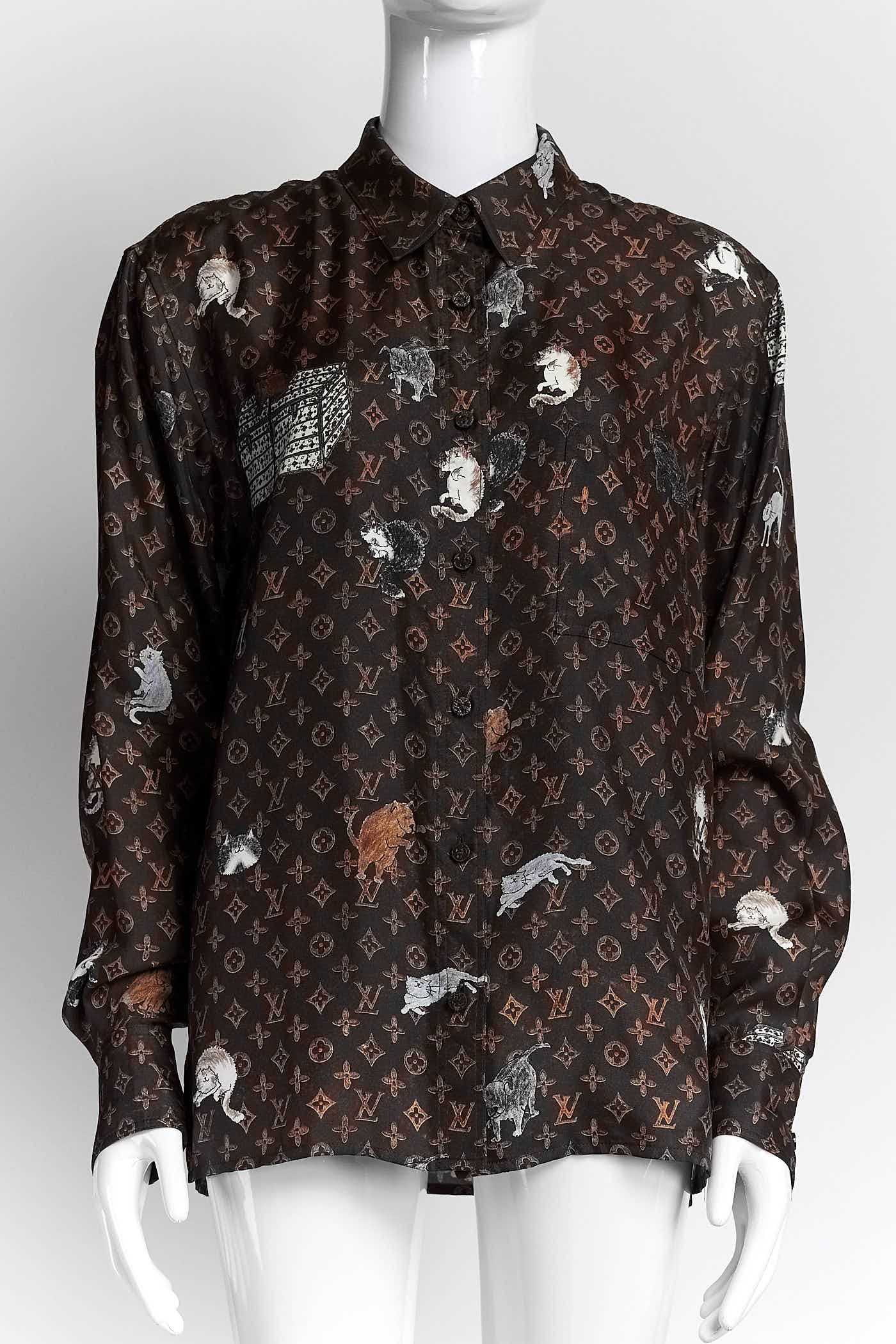 LOUIS VUITTON X Grace Coddington Catogram Silk Shirt 36