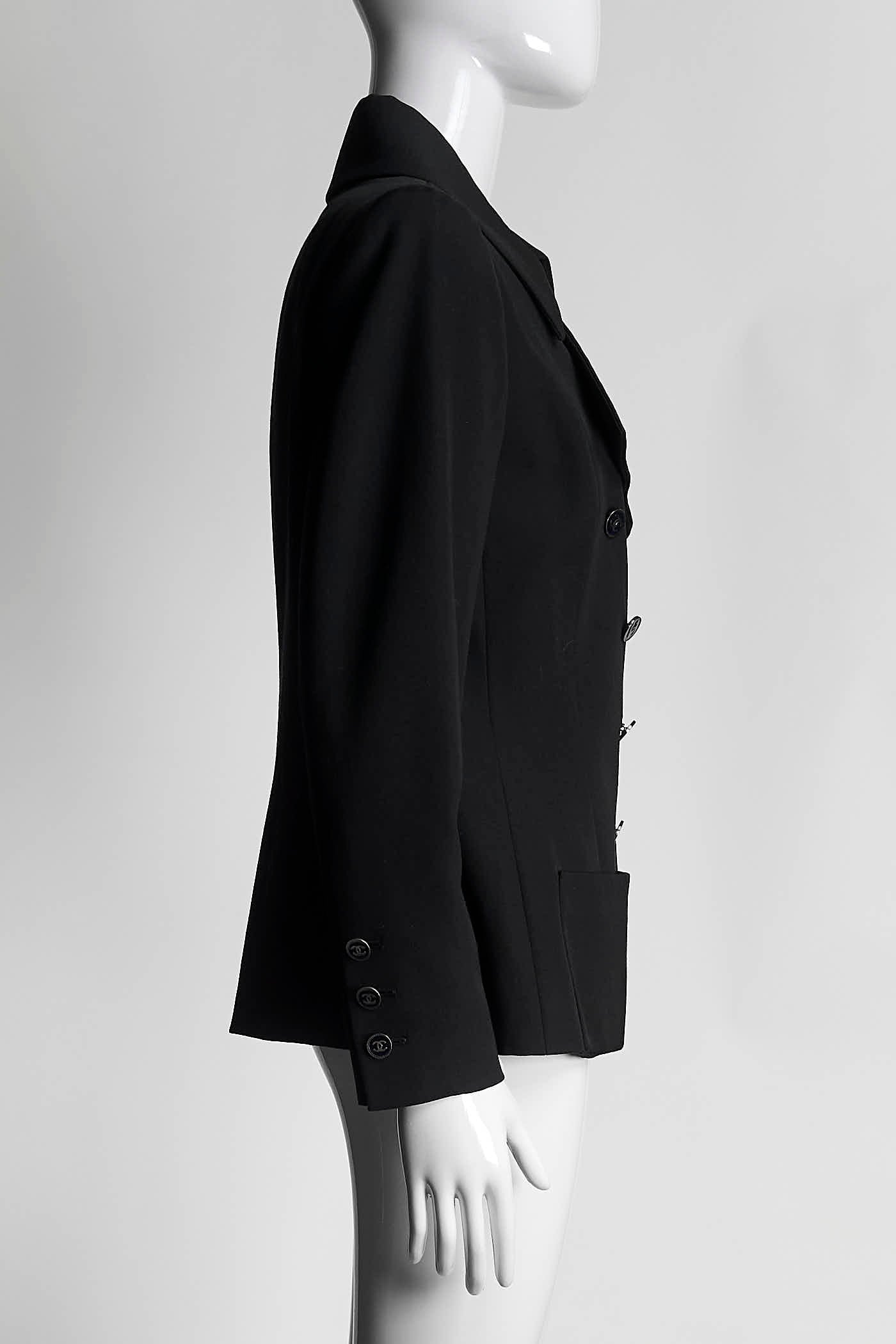 CHANEL Black Wool Double Buttons Jacket 42