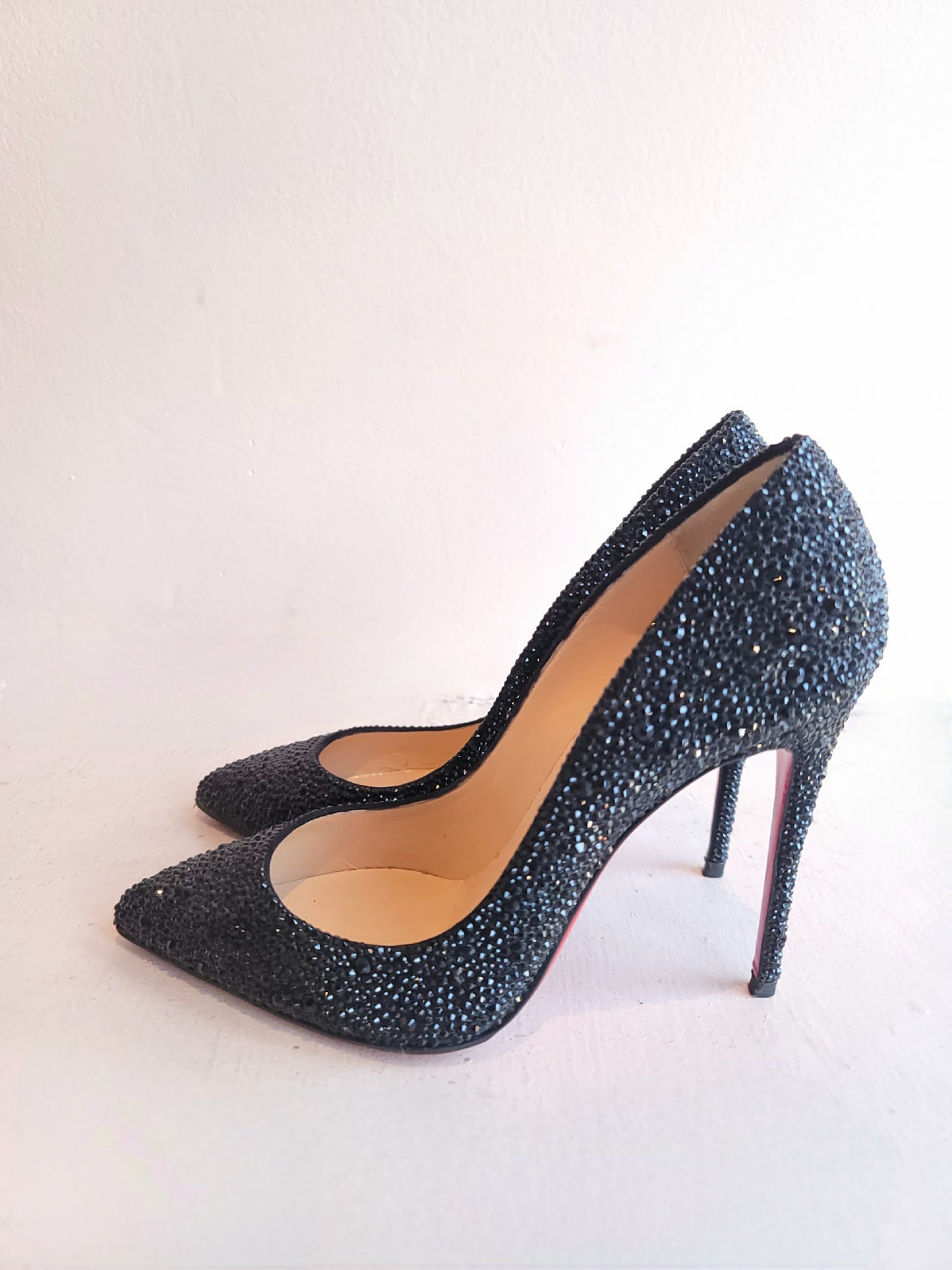 Christian Louboutin Black Crystal Incrusted Heels 37