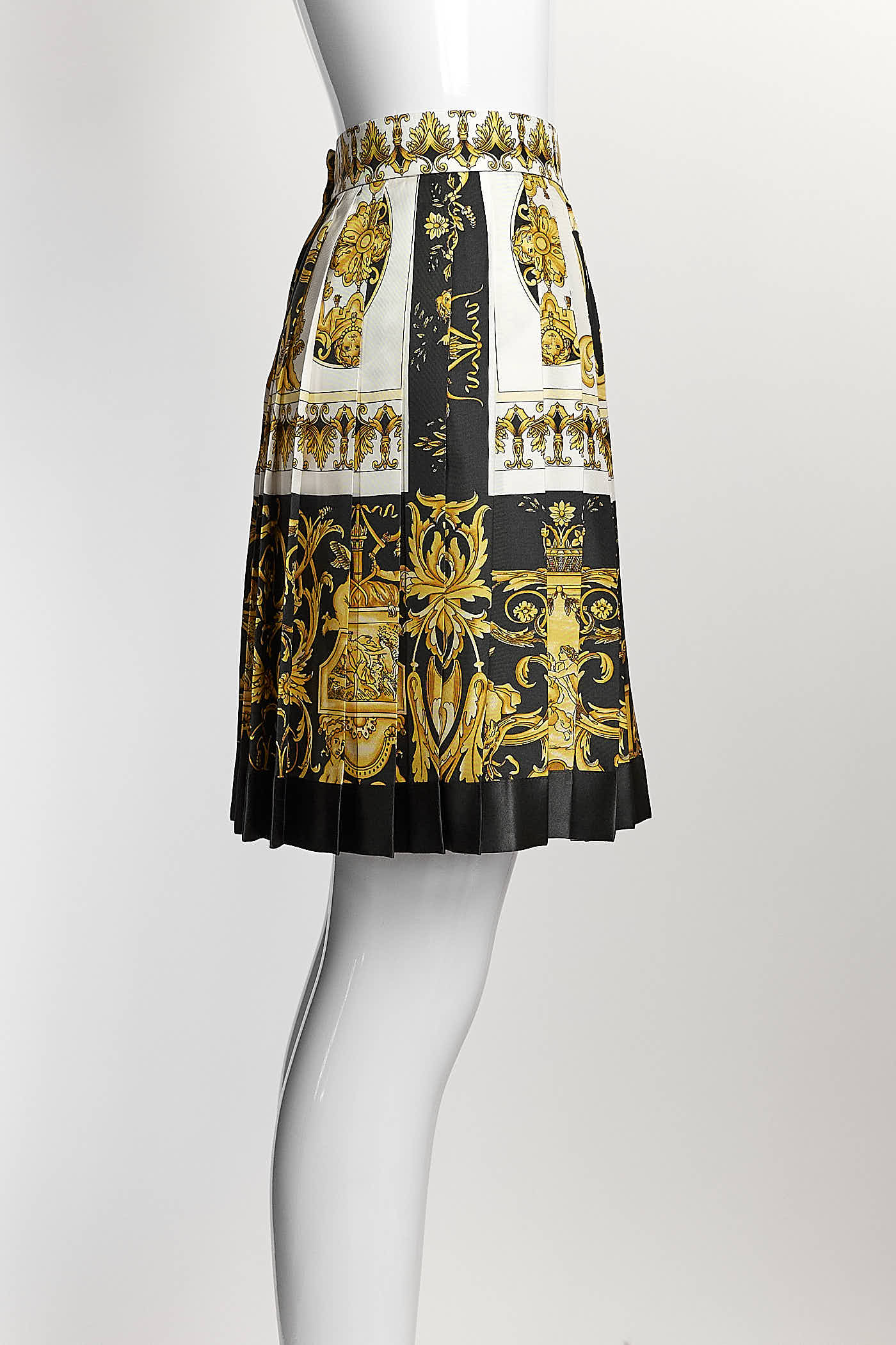 Versace Baroque Pleated Silk Skirt 40