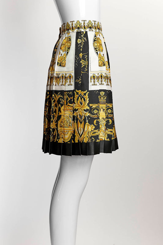 Versace Baroque Pleated Silk Skirt 40