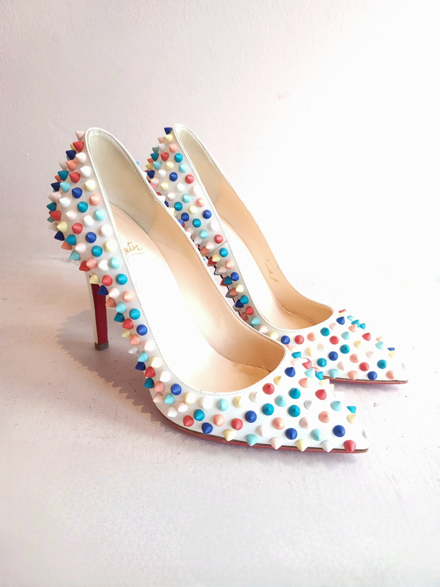 Christian Louboutin White w/Multicolor Spike Studs 37
