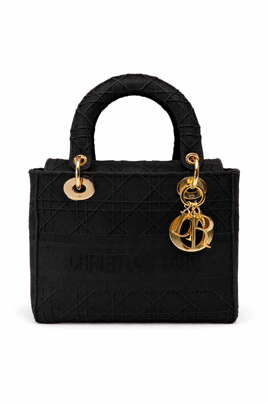 Christian Dior Black Medium Lady D-Lite Bag in Canvas