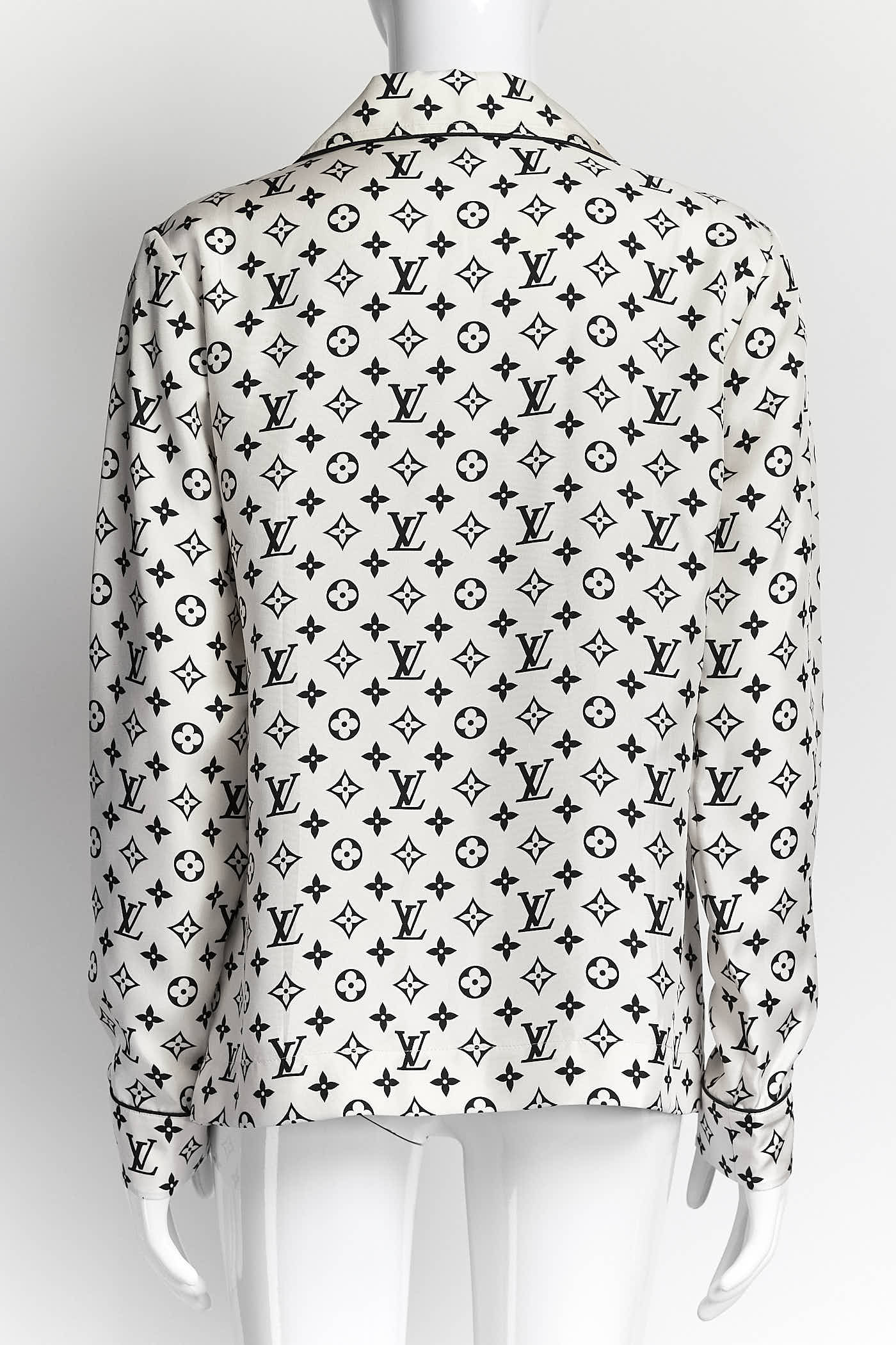 Louis Vuitton Navy Monogram Cream Silk Shirt 36