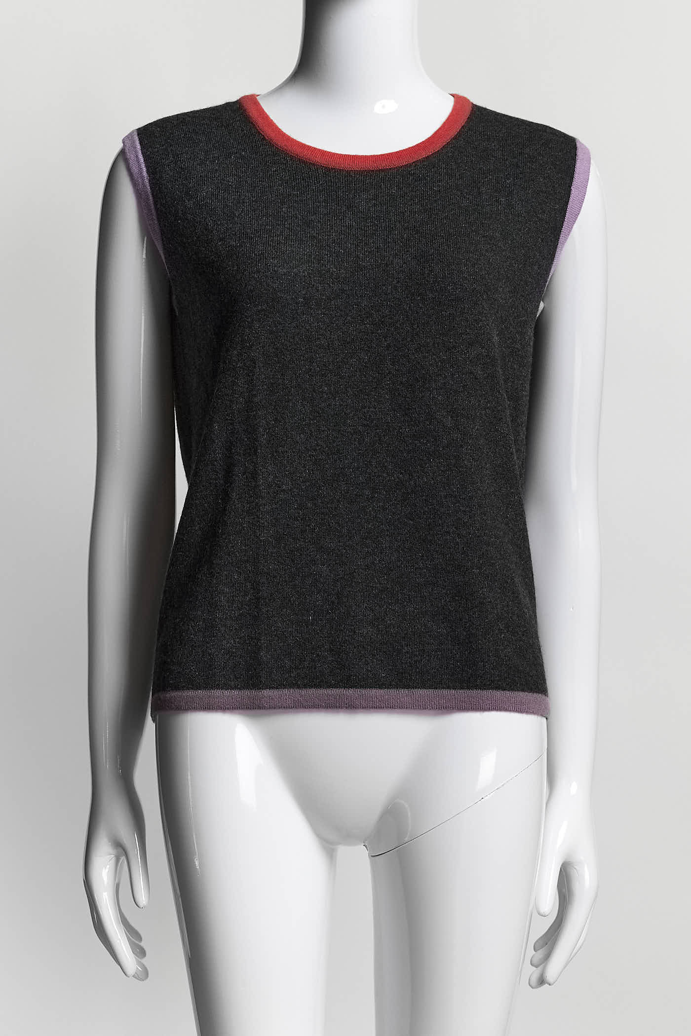 Chanel Grey Cardigan with Orange/Lavender Piping Detail