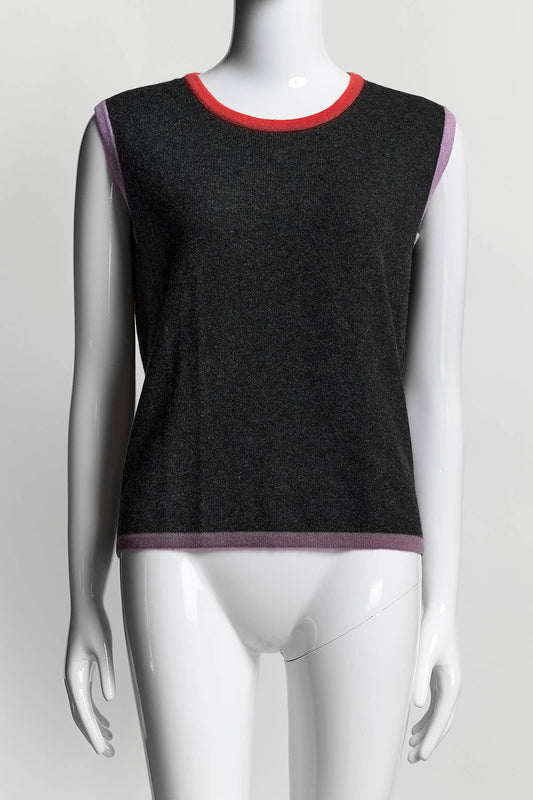 Chanel Grey Cardigan with Orange/Lavender Piping Detail