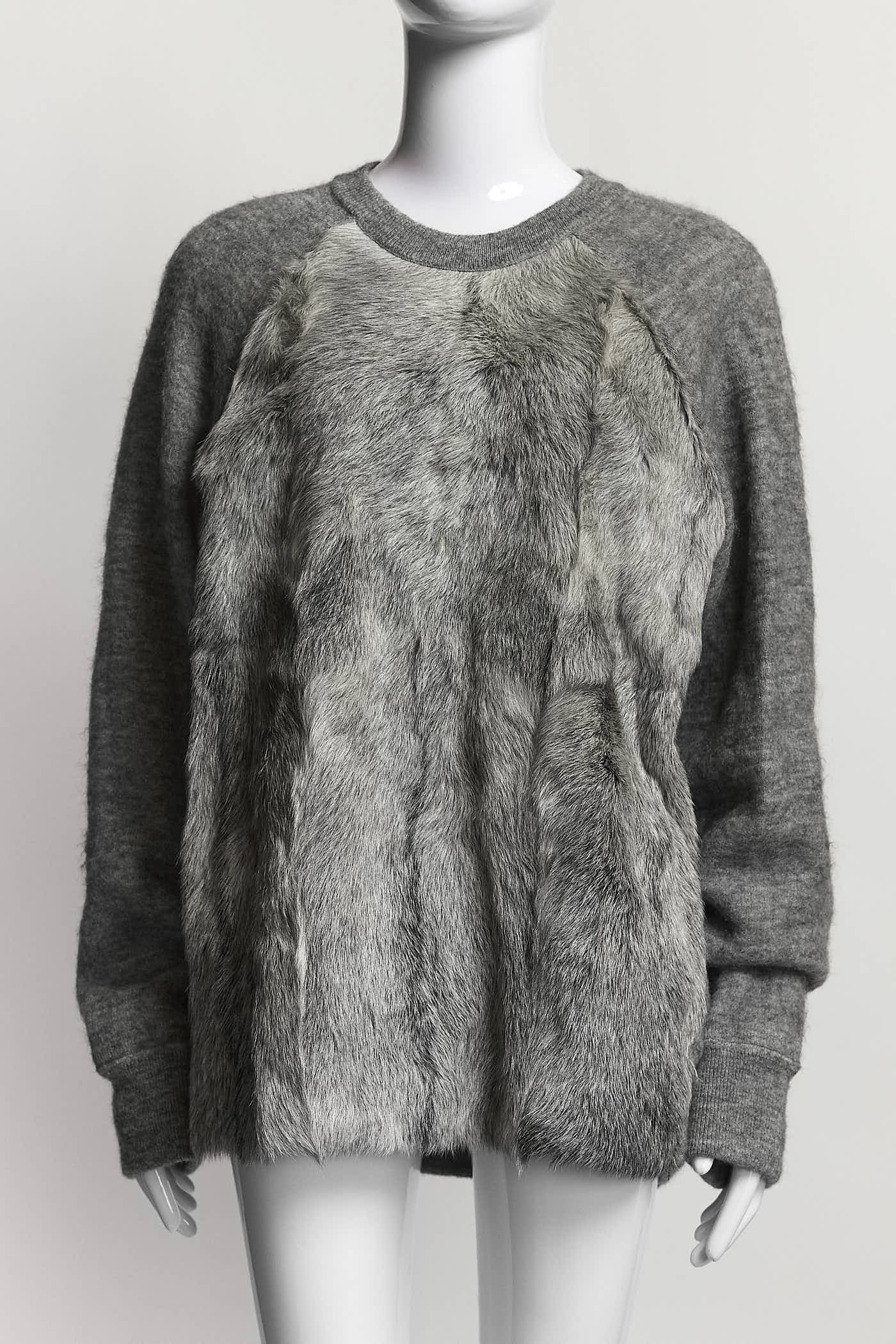 Alexander Wang Grey Sweater with Fur Detail M