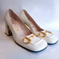 Gucci White Leather Horsebit Block Heels 38.5