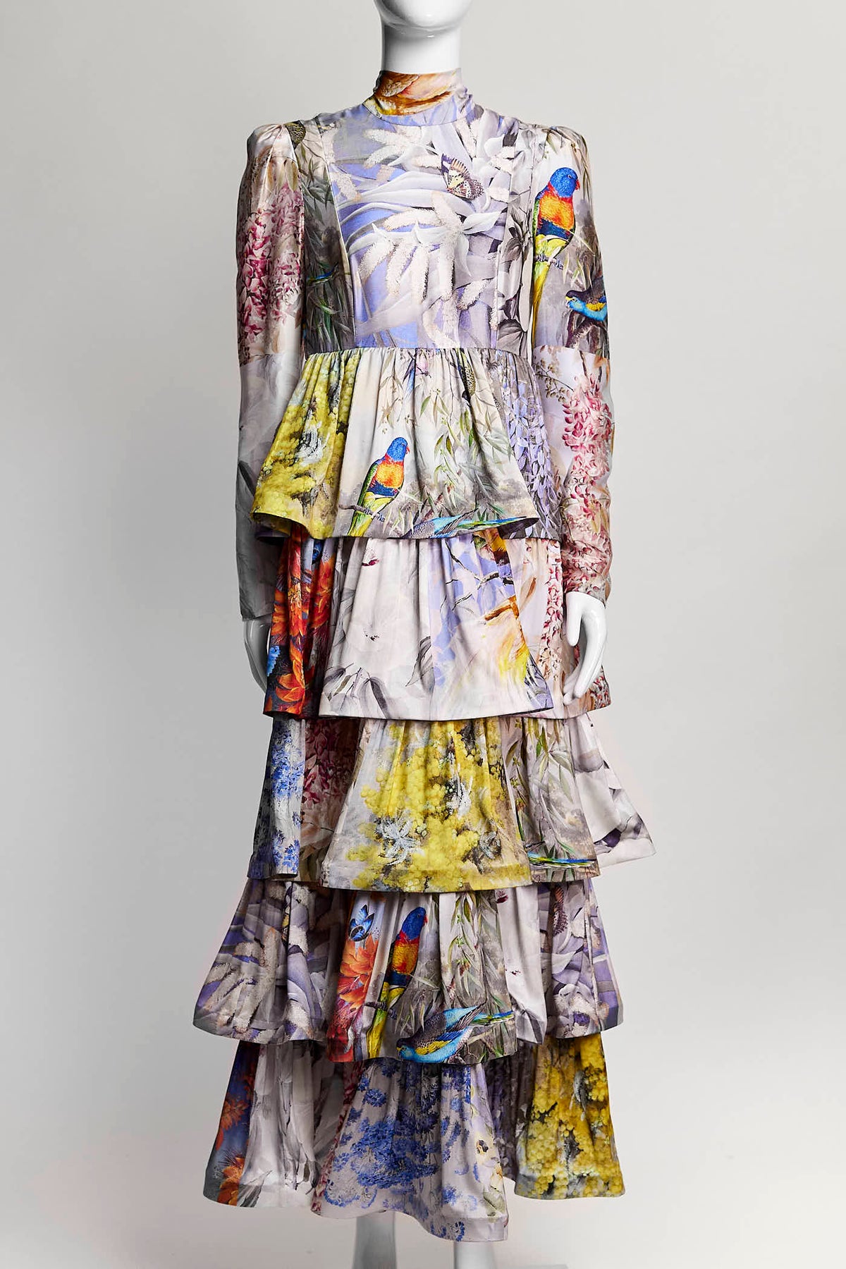Zimmermann Long-Sleeve Bird and Botanical Print Dress 0