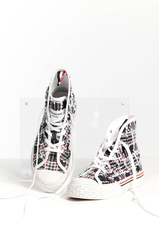 Thom Browne Tweed Frayed Collegiate High Top Sneakers 38