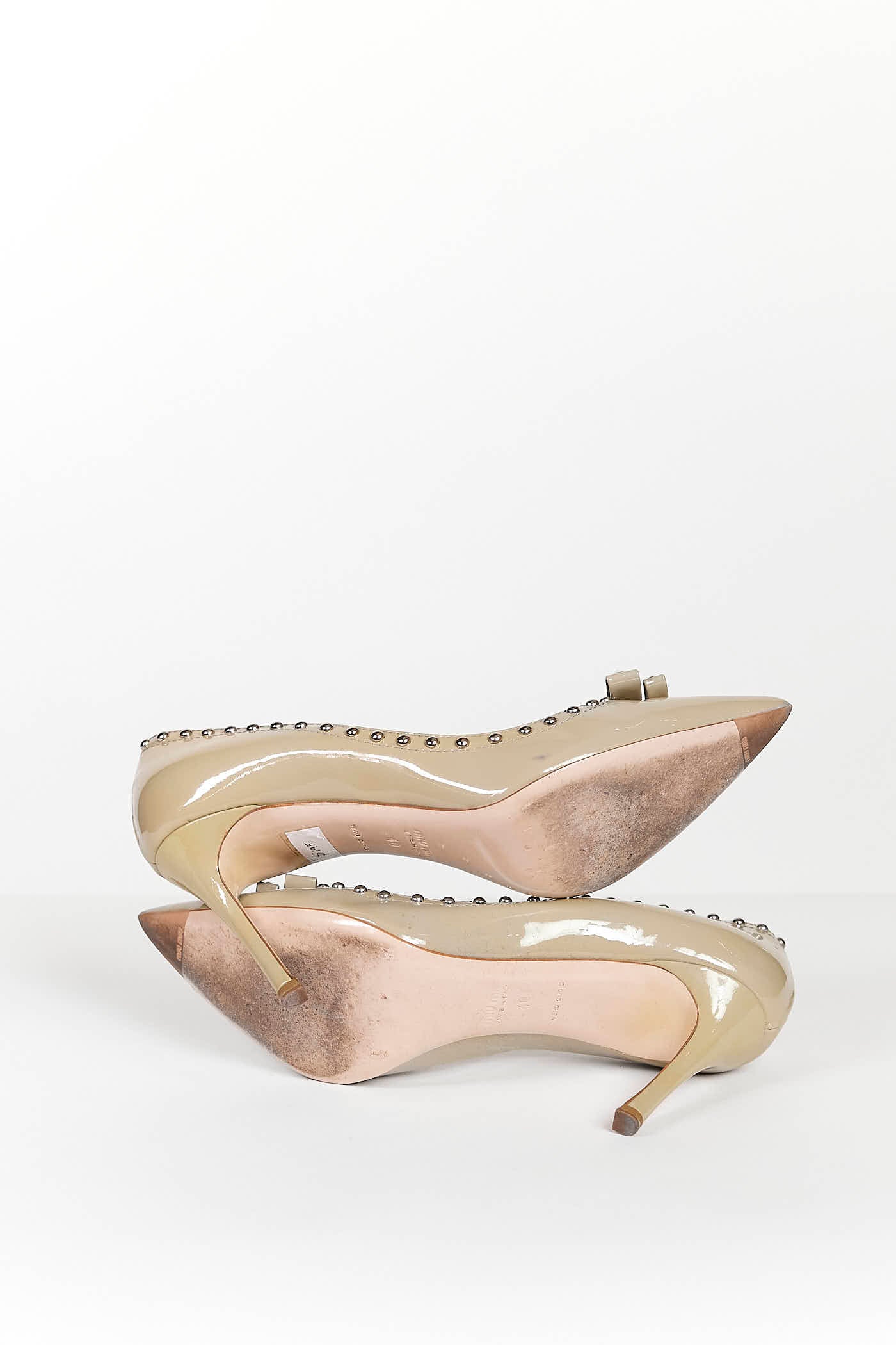 Mui Miu Leather Beige Bow Studded High Heel 40