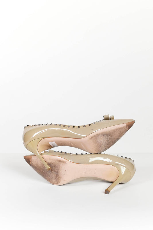 Mui Miu Leather Beige Bow Studded High Heel 40
