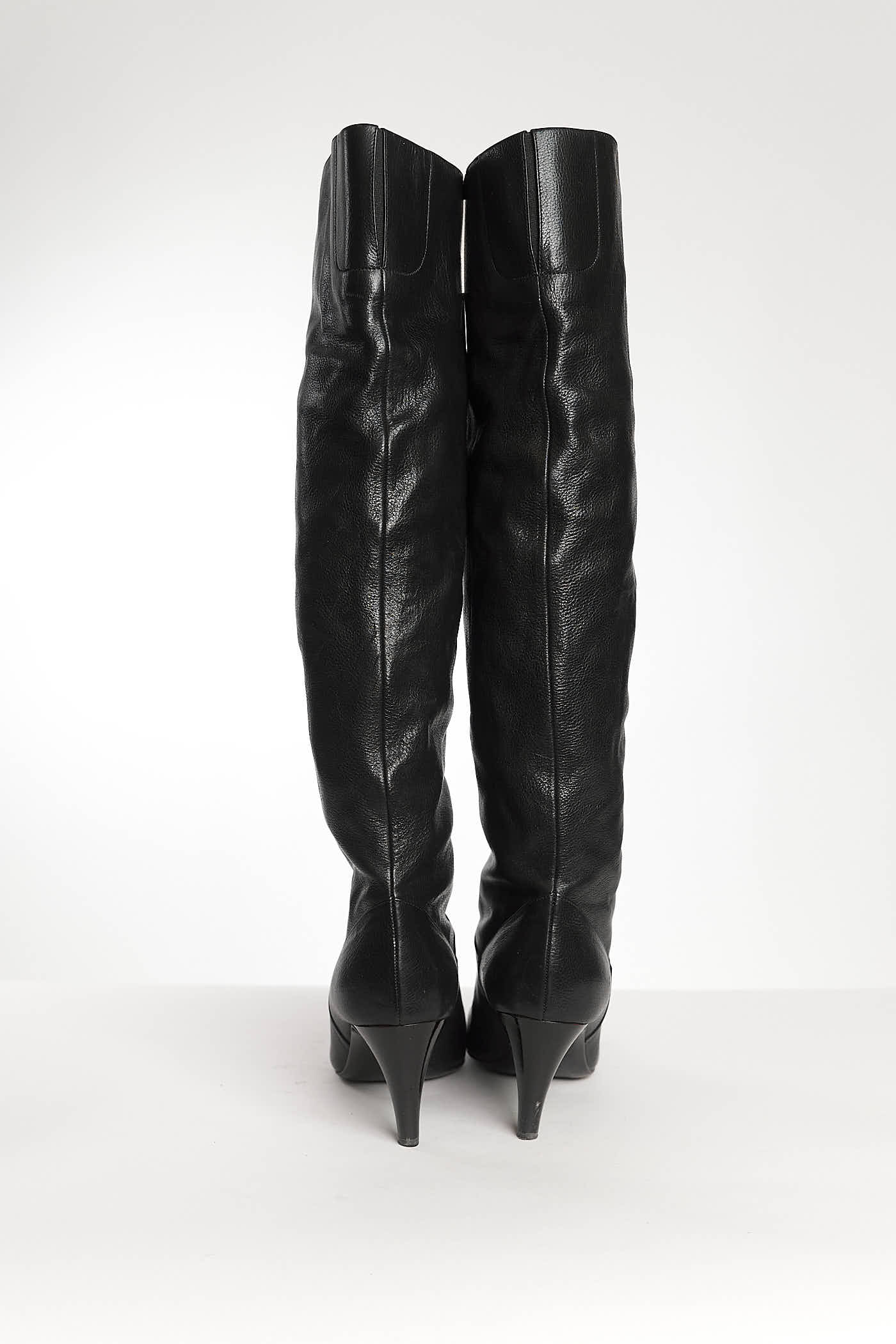 Chanel Black Leather High Boots with Kitten Heels 37.5