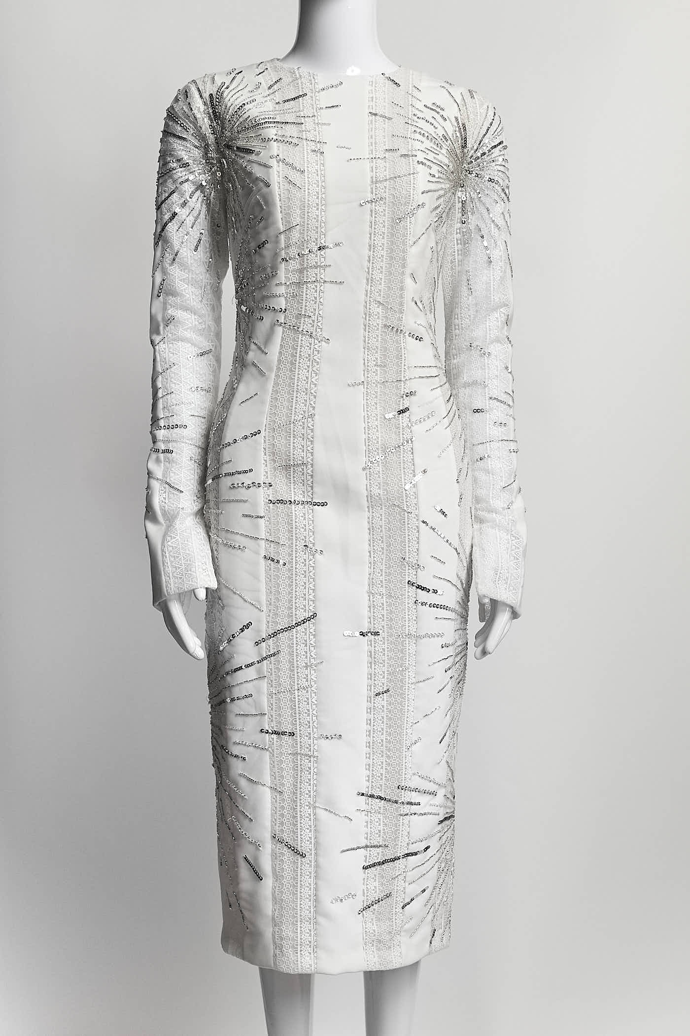Georges Hobeika White Lace with Sequin Dress 38