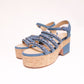 Chanel Denim Blue Chain Detail Ankle Strap Platform Sandals 38