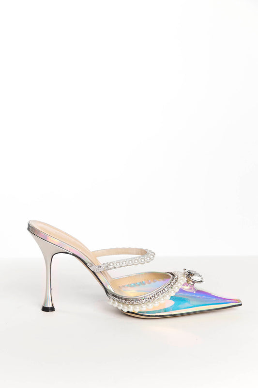 MACH & MACH Silver Diamond & Pearls Mules 39