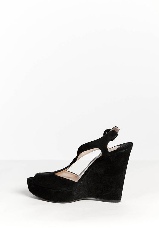 Prada Black Suede Platform Slingback Sandals 38