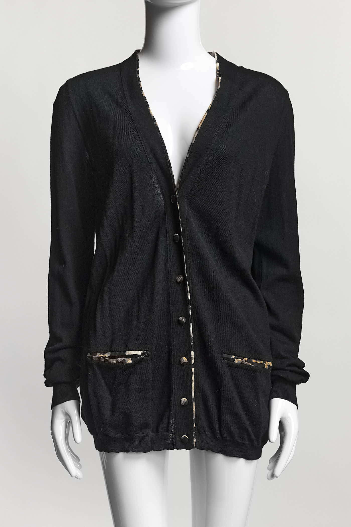 Yves Saint Laurent Black Leopard Detail Cardigan L