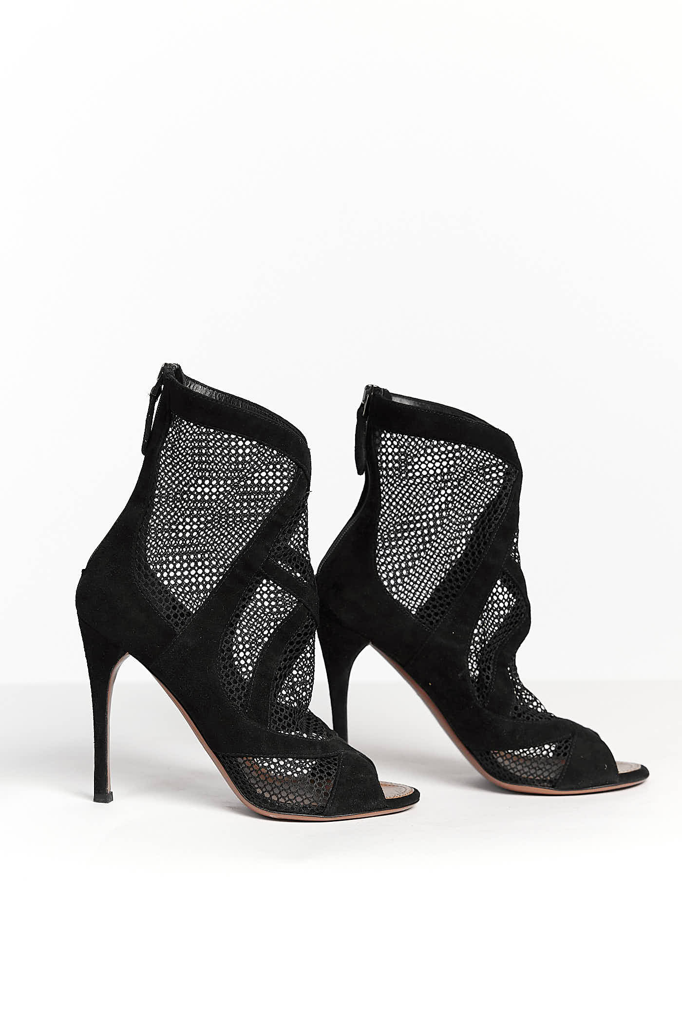 Alaia Black Suede Mesh Ankle Boots 37