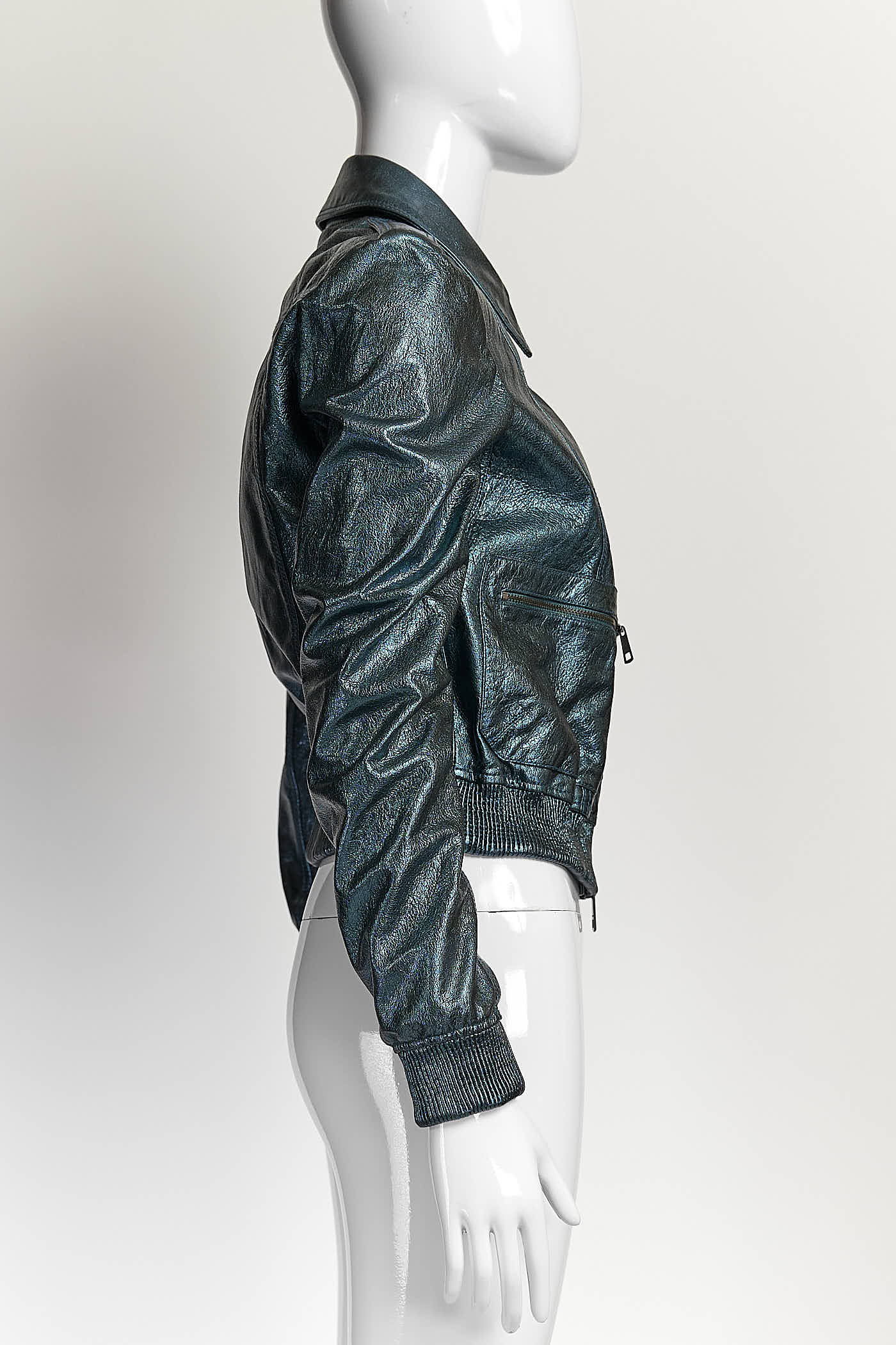 Burberry Metallic Blue Leather Jacket UK8