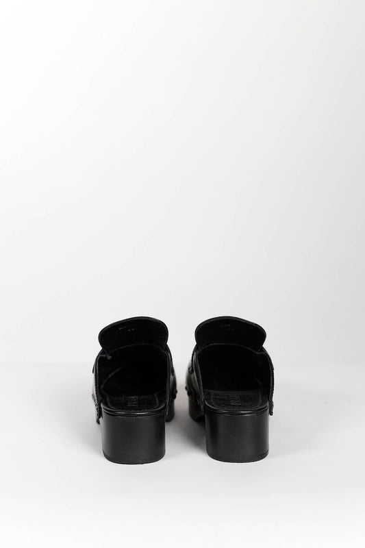 Prada Black Leather Studded Logo Platform Clog Mules 38