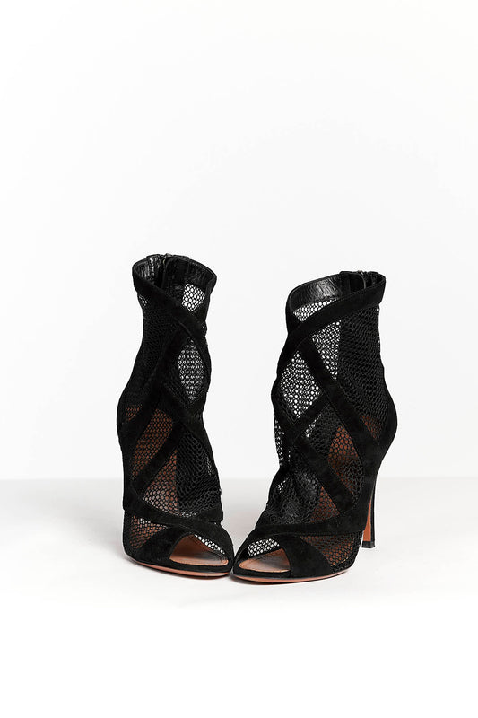 Alaia Black Suede Mesh Ankle Boots 37