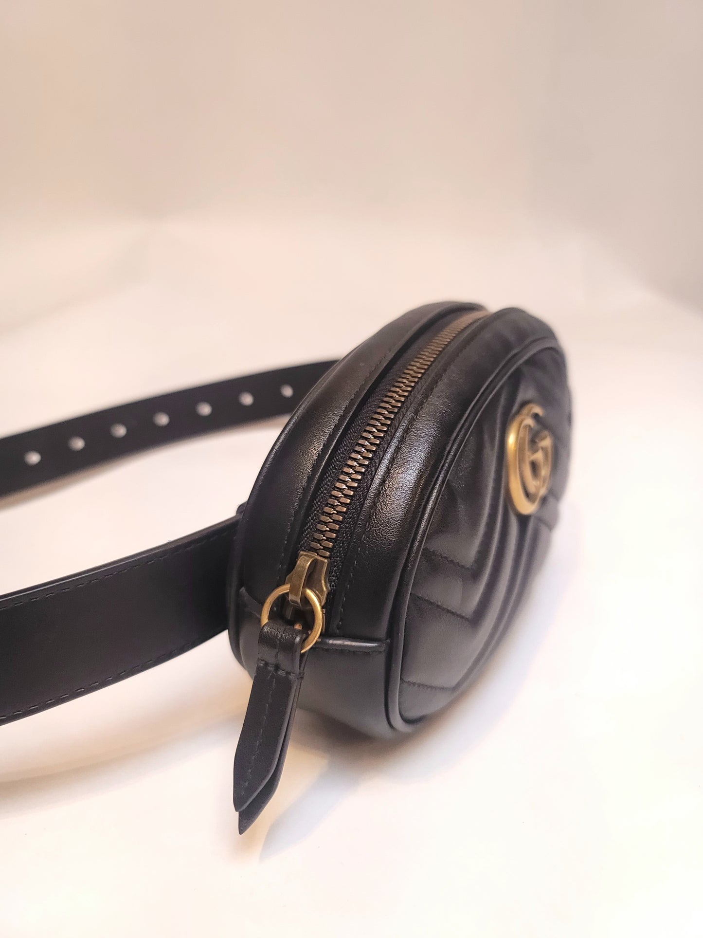 Gucci Black Matelasse Leather GG Marmont Belt Bag 75