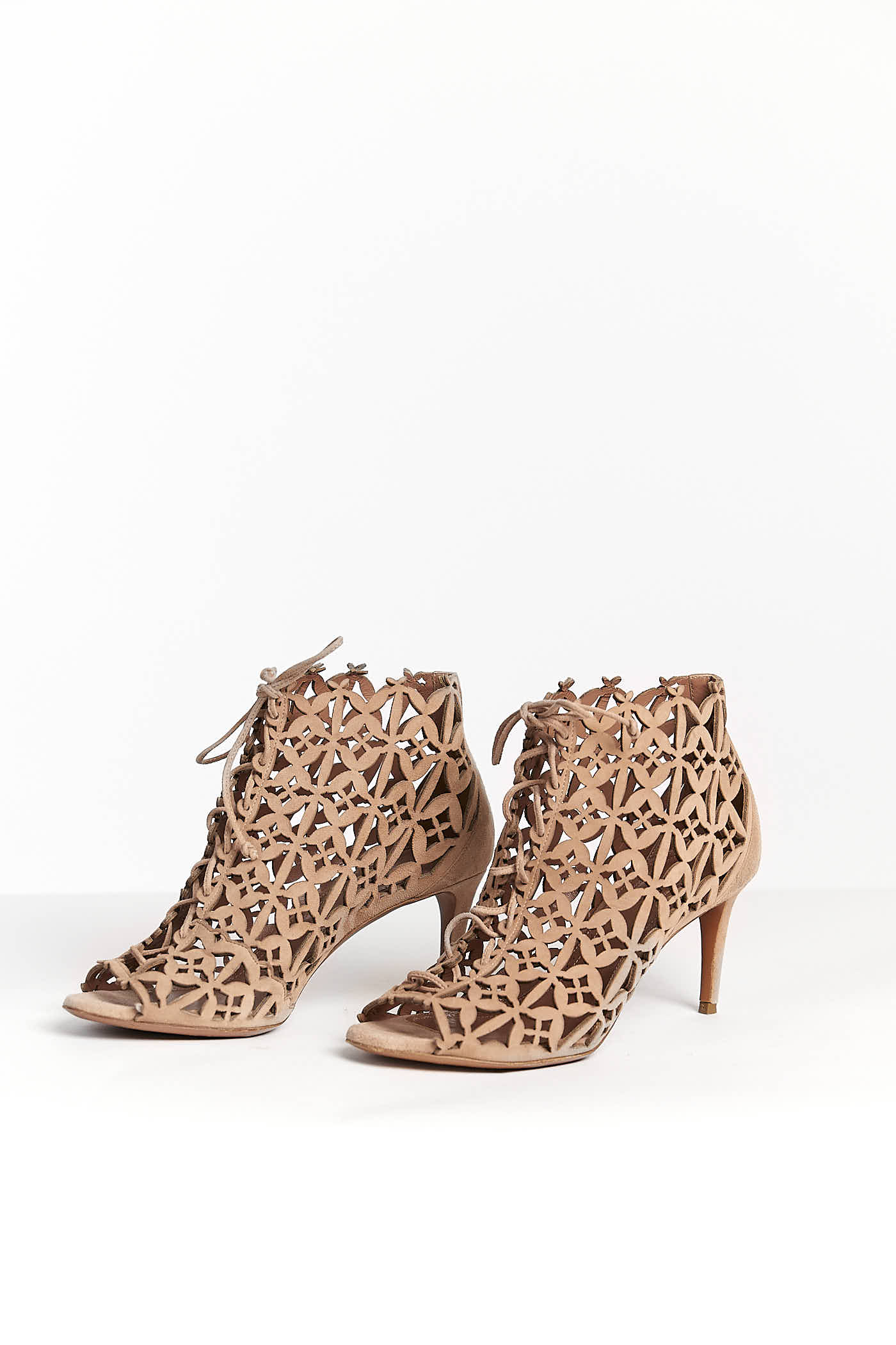 Alaia Pink laser-cut leather ankle boots 38