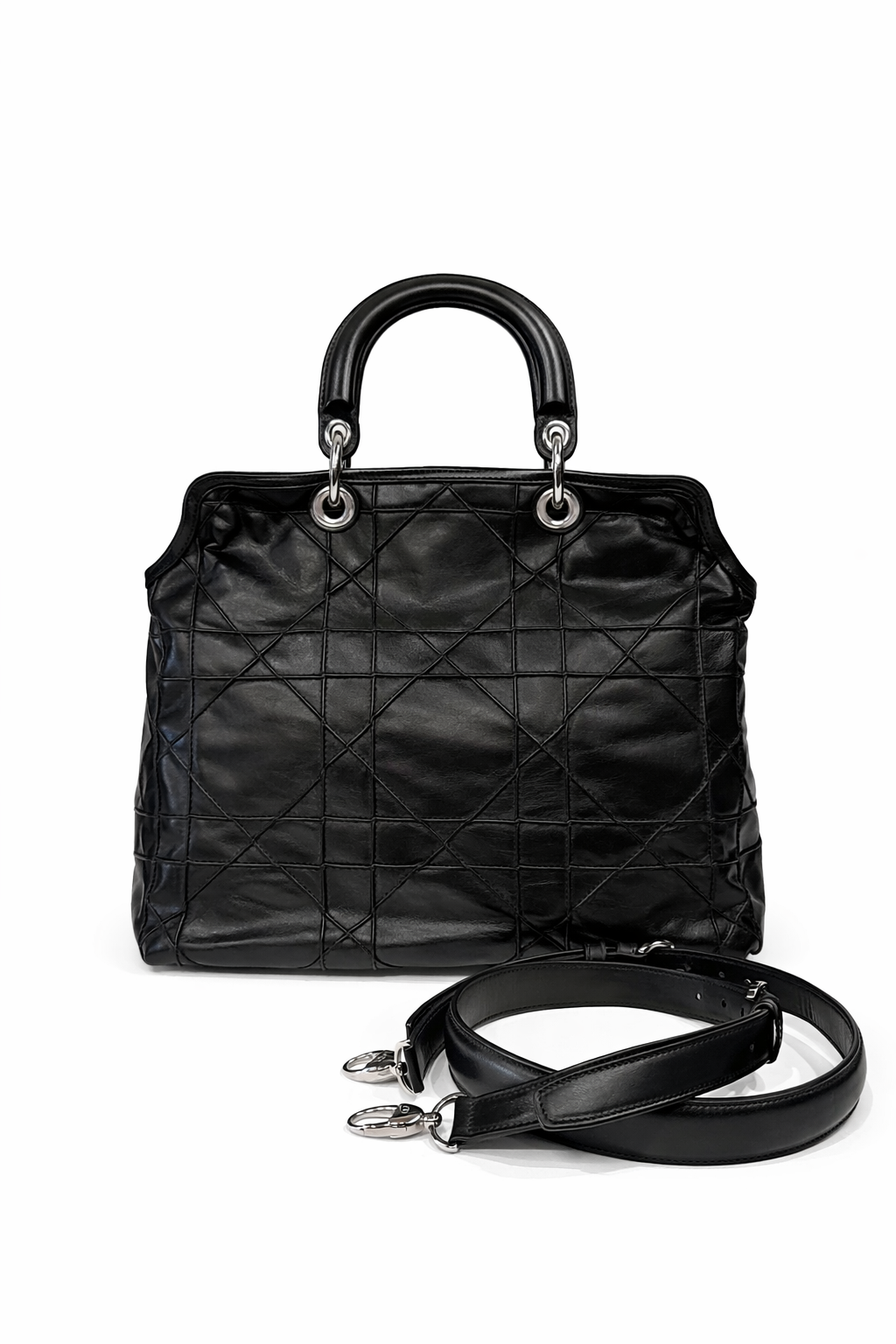 Christian Dior Black Cannage Quilted Lambskin Leather Granville Tote Bag