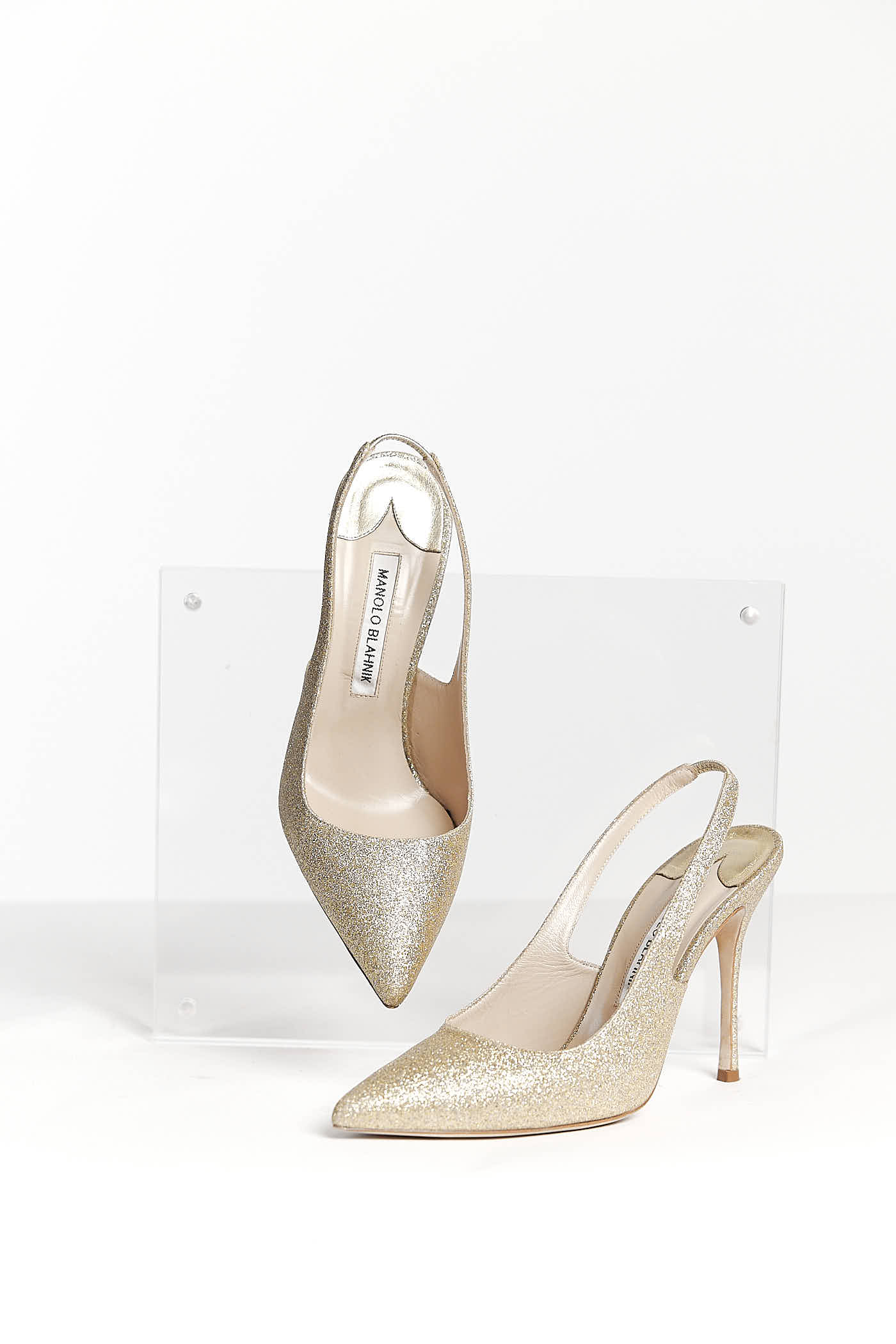Manolo Blahnik GOLD GLITTER slingback pump 38.5