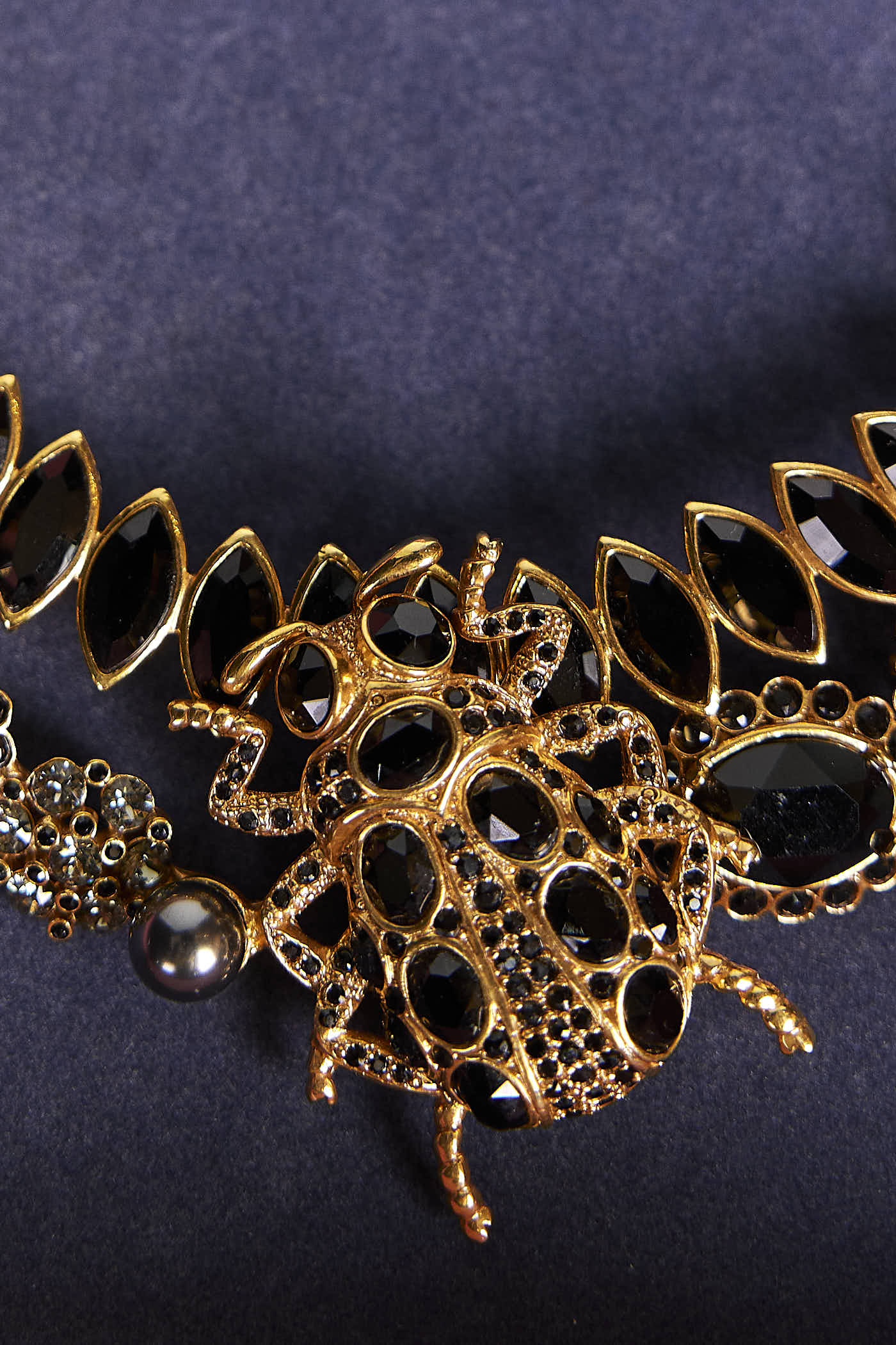 Oscar de La Renta Cunky Gold Black Crystal Bug Necklace