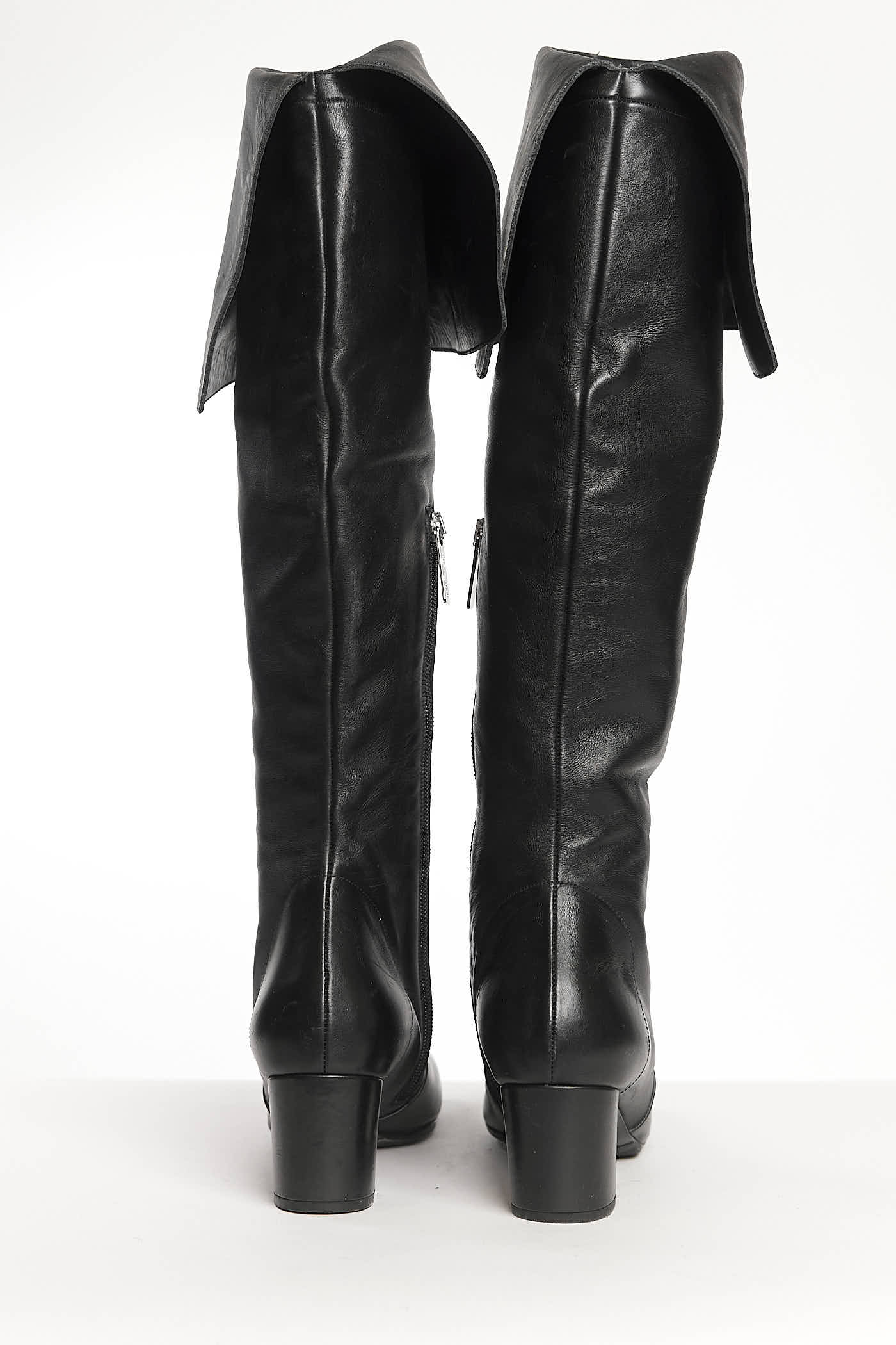 Michael Kors Black Leather Riding Boots with Block Heels 37.5
