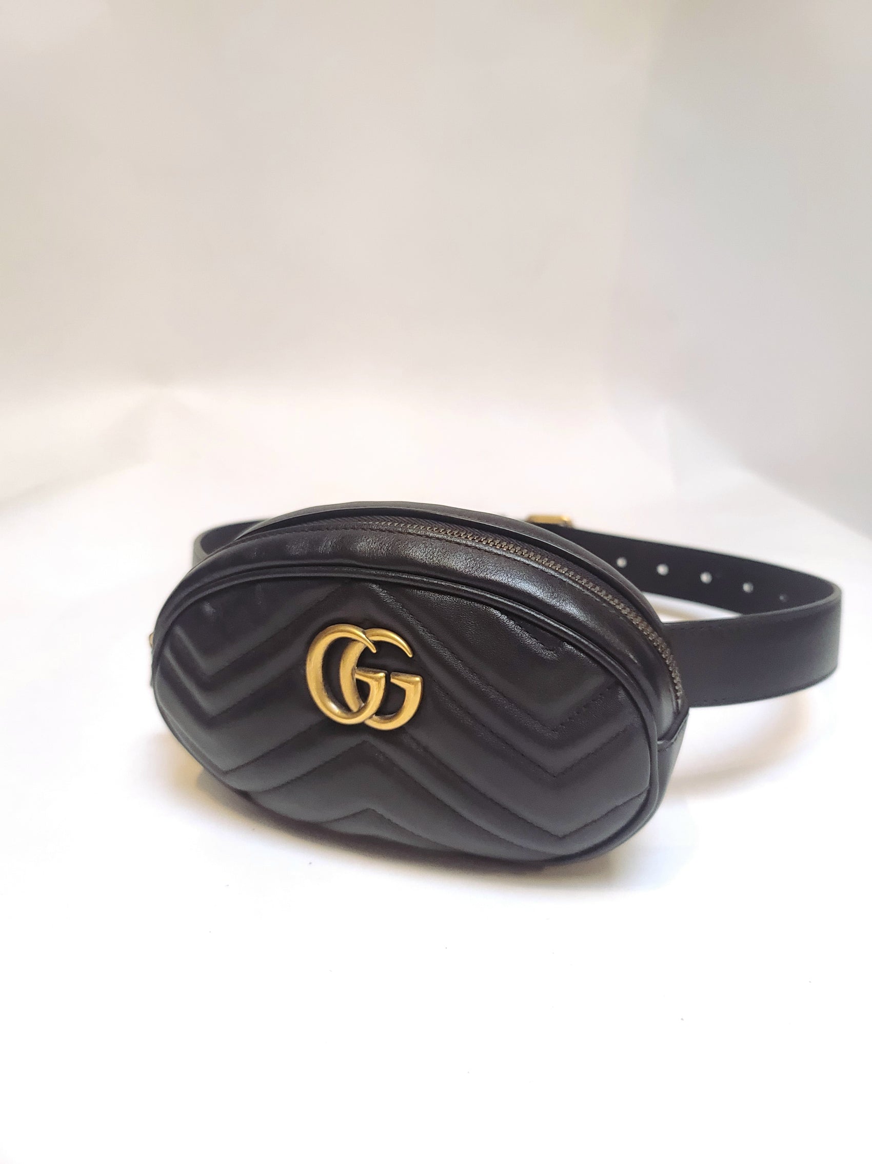 Gucci Black Matelasse Leather GG Marmont Belt Bag 75