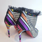 Christian Louboutin Black Lace Open Toe Booties w/Rainbow Studs Heels 37.5