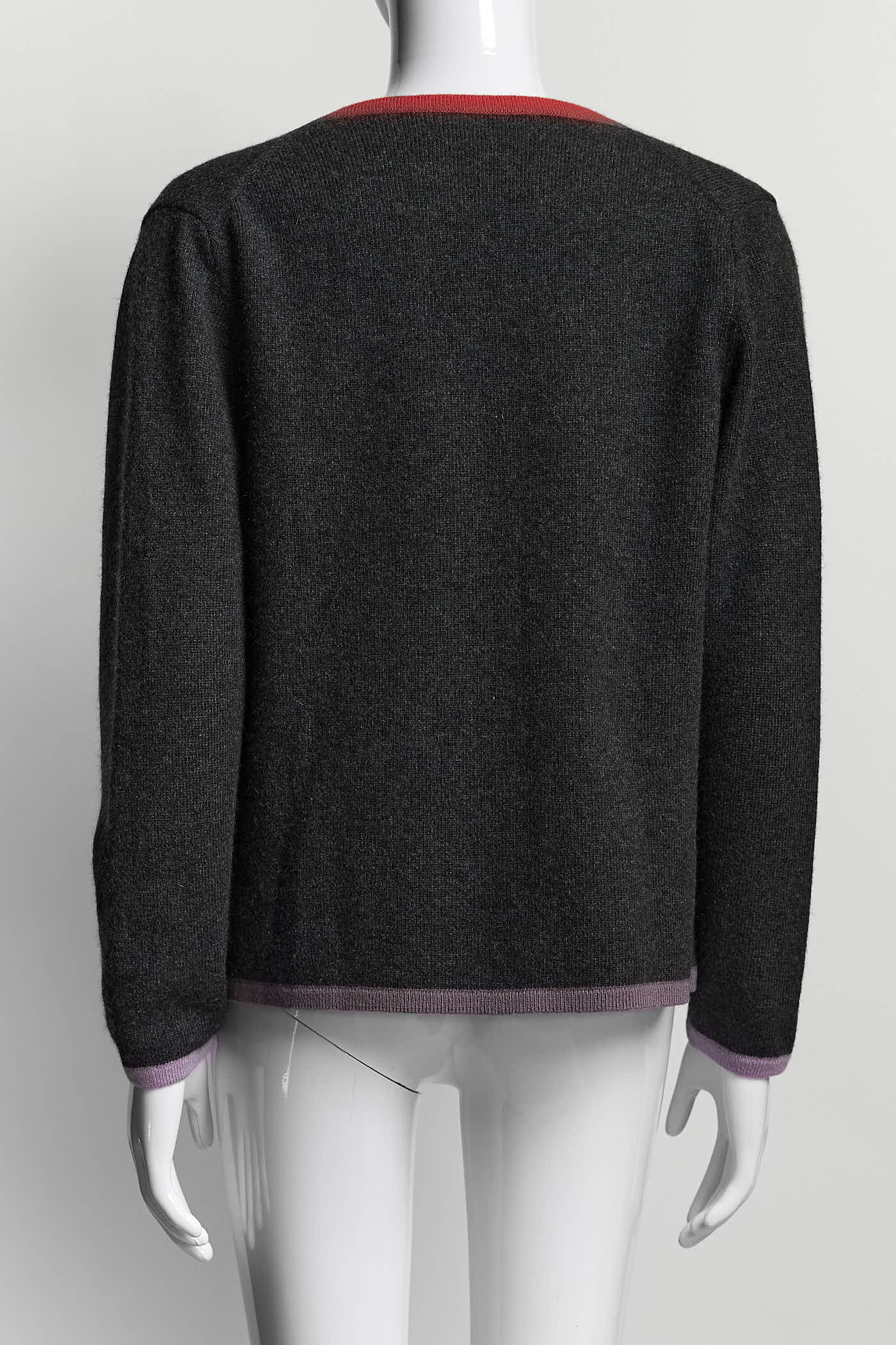 Chanel Grey Cardigan with Orange/Lavender Piping Detail