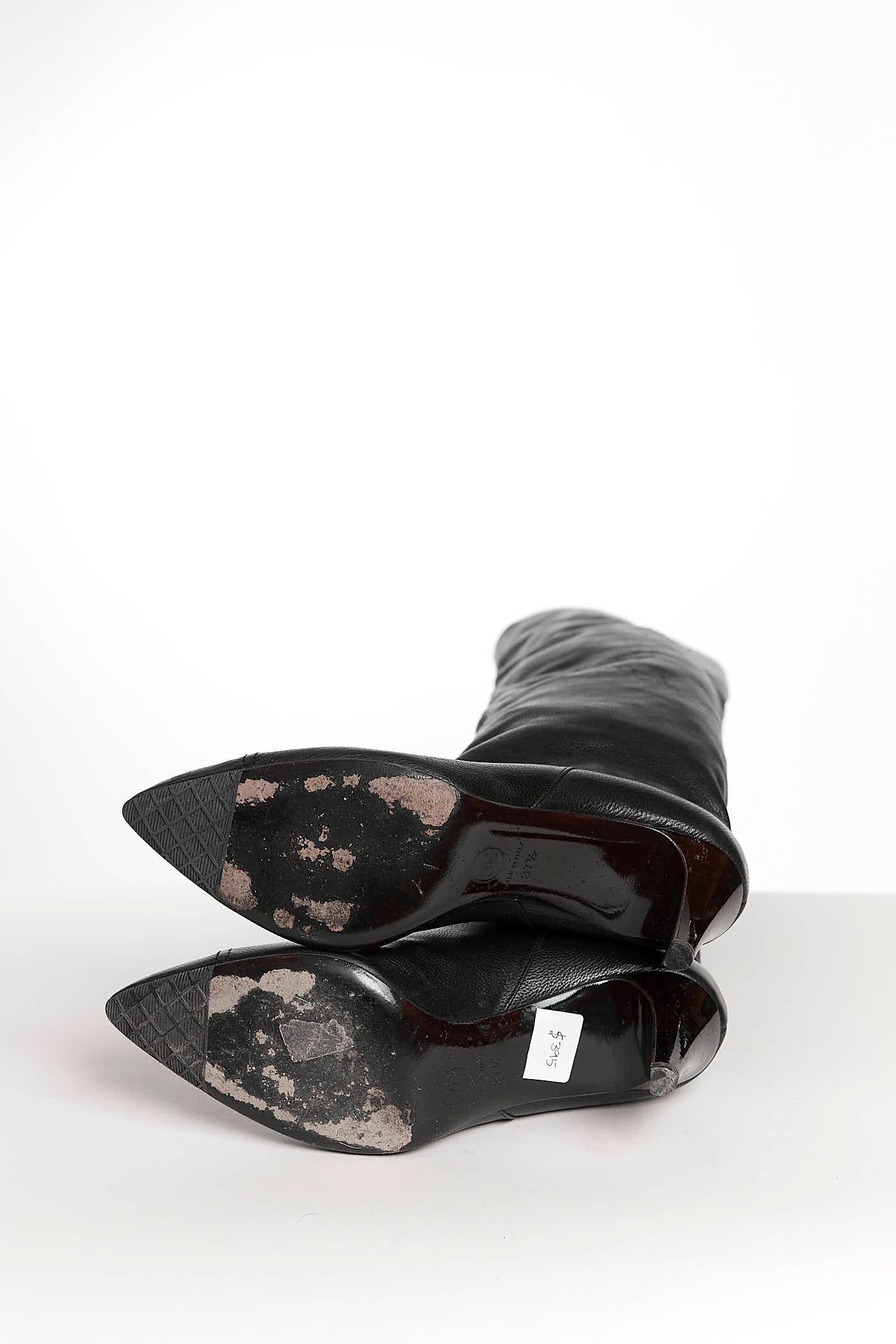 Chanel Black Leather High Boots with Kitten Heels 37.5
