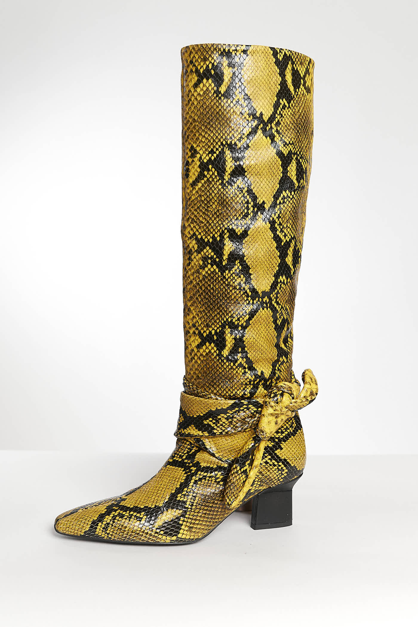 Rosetta Getty Yellow Snake-Print Leather Boots 37