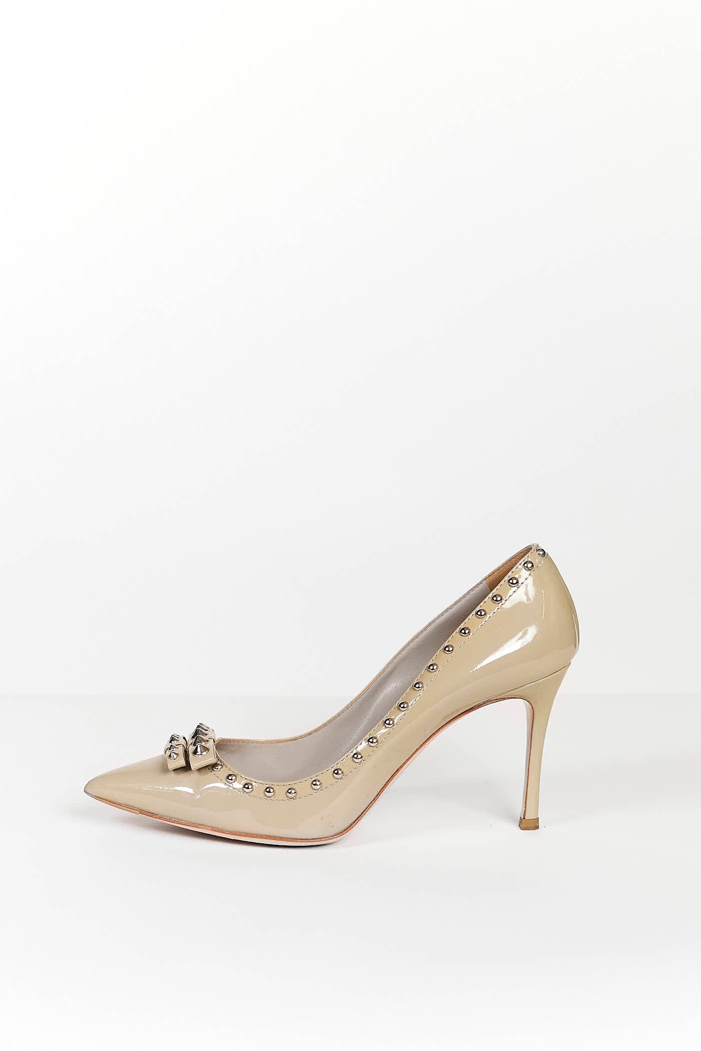 Mui Miu Leather Beige Bow Studded High Heel 40