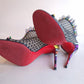 Christian Louboutin Black Lace Open Toe Booties w/Rainbow Studs Heels 37.5