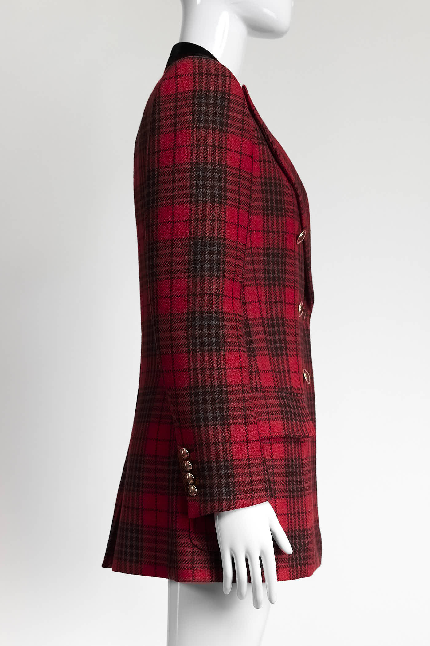 Saint Laurent Red Plaid Wool Blazer 38