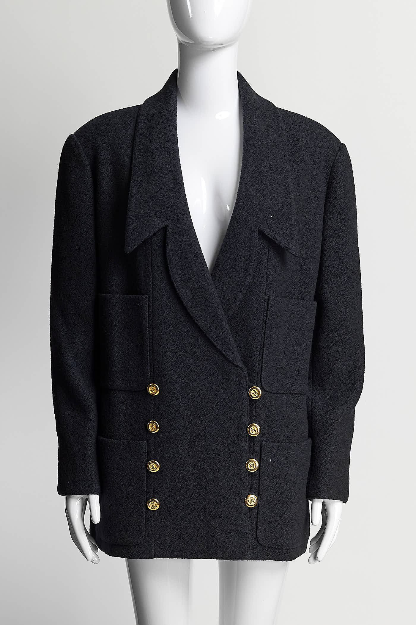 Chanel Boutique Navy Vintage Jacket with Gold Buttons 44