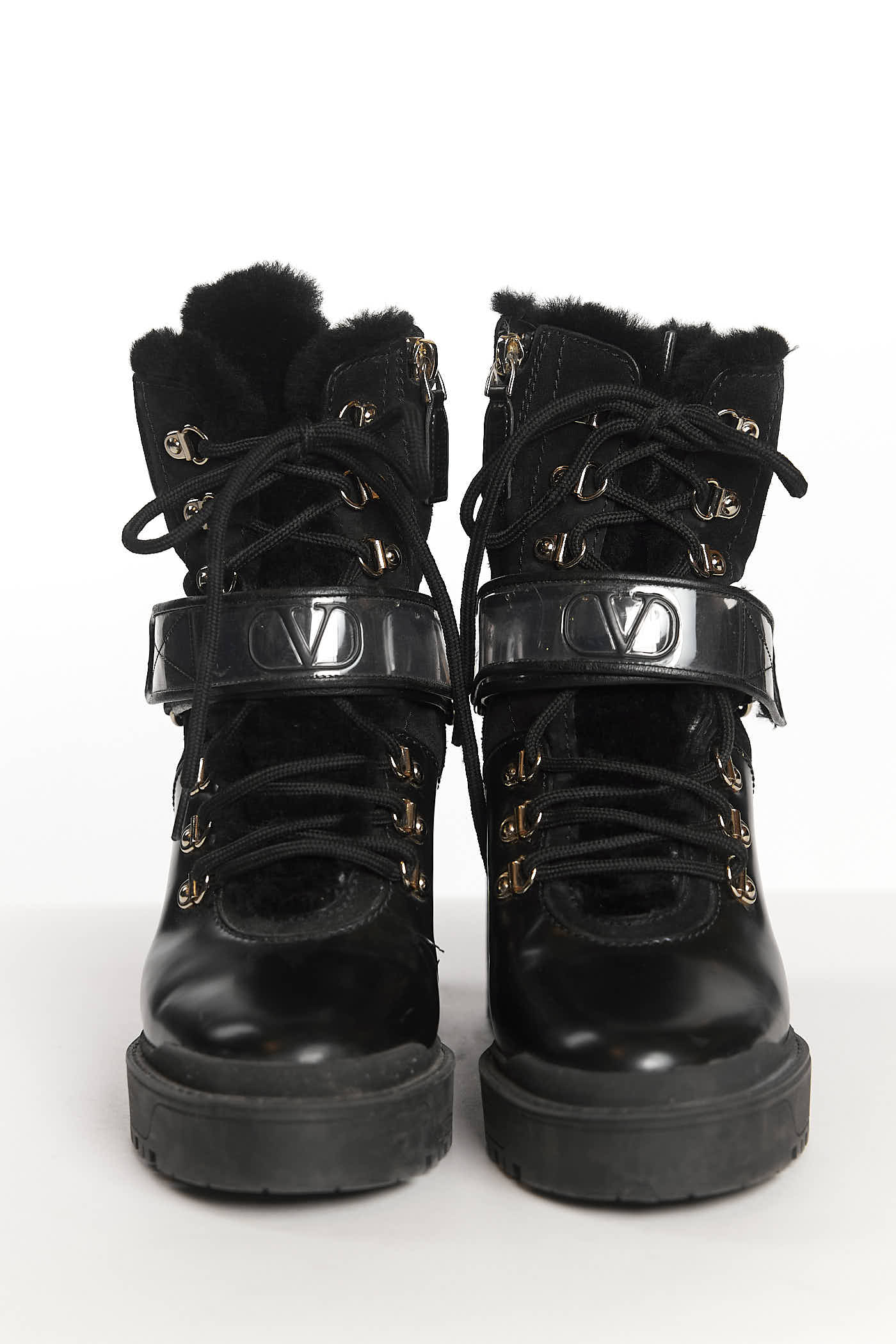 Valentino Garavani Black Shearling Platform Boots 36