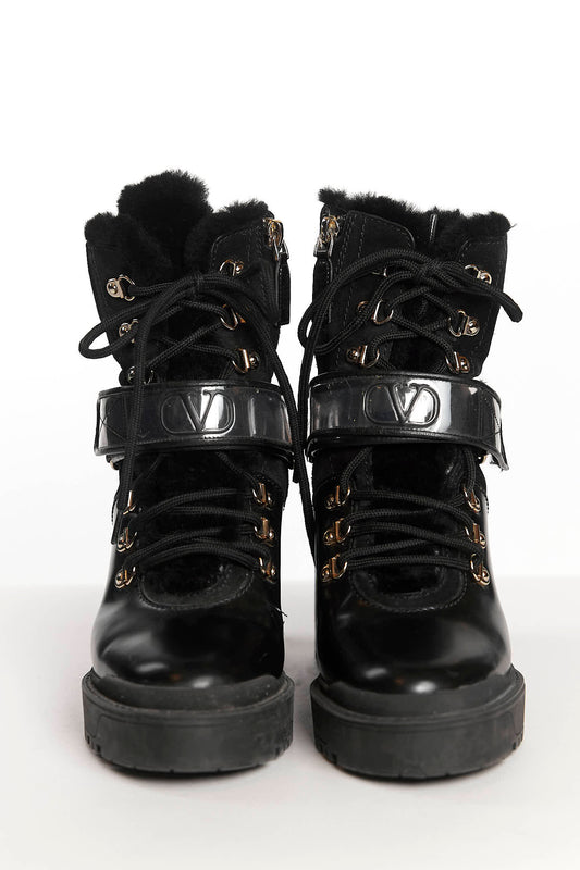 Valentino Garavani Black Shearling Platform Boots 36
