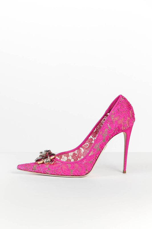 DOLCE AND GABBANA RAINBOW LACE PUMPS WITH CRYSTAL EMBELLISHMENT