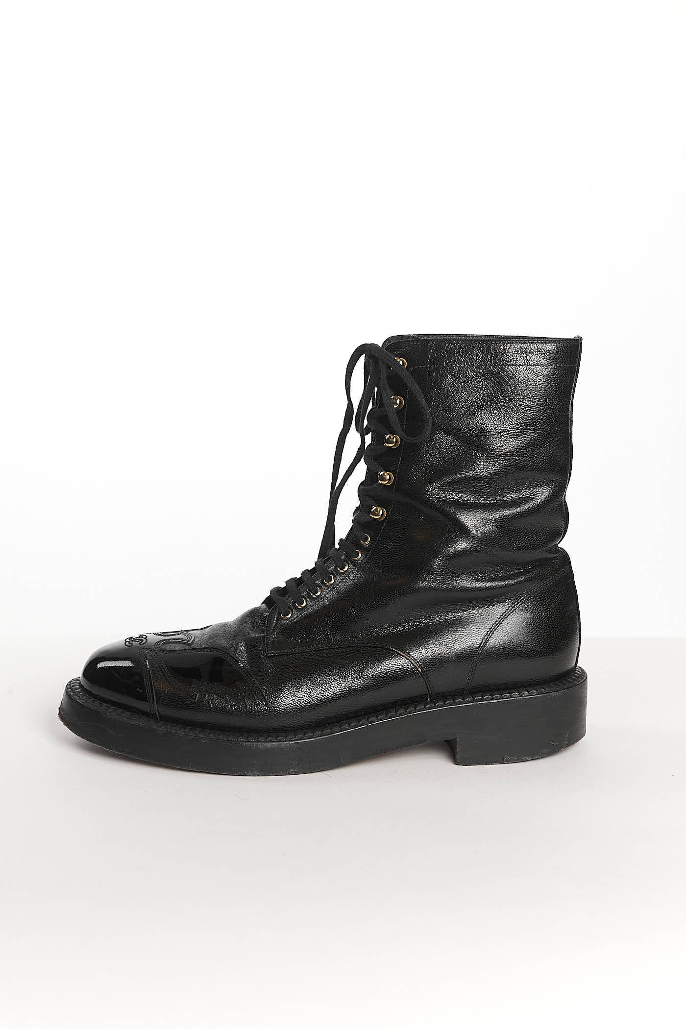 Chanel Black CC Logo Utah Eagle Biker Boots 40.5C