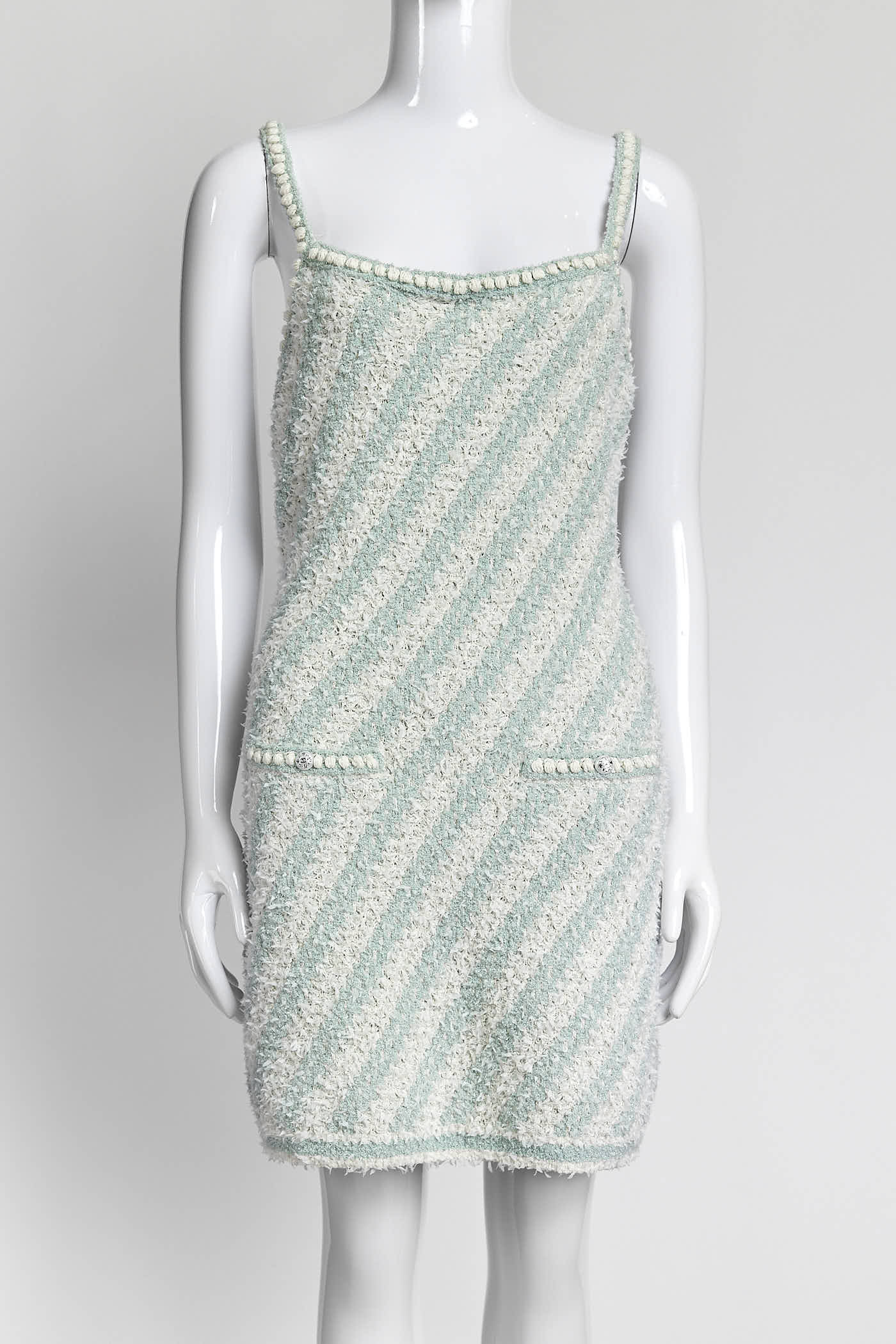 Chanel Mint Green Tweed Strap Dress 40